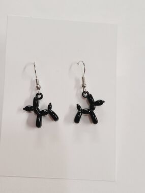 Balloon Dog Drop Earrings - Black